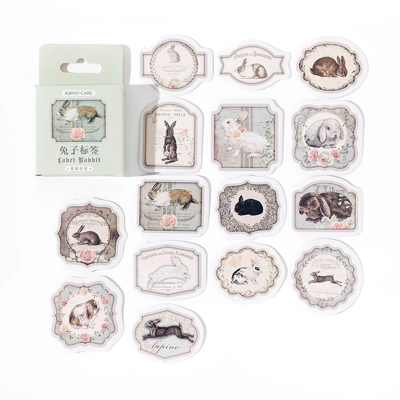 

40Packs Wholesale Mini Box Stickers Cartoon scrapbooking Decorative material Background Animal Packaged Vintage oval square 4CM