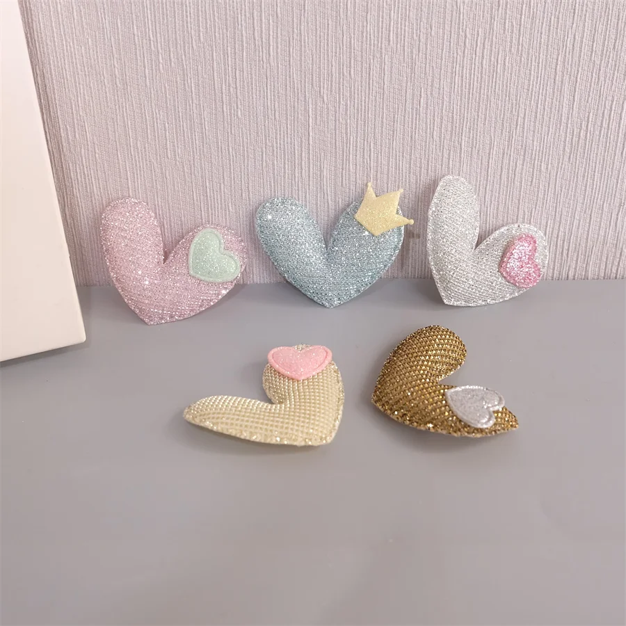 

30Pcs/Lot Shiny Heart Padded Appliques For Handmade DIY Clothes Hat Sewing Patches Kid Headwear Hair Clips Bag Sock Accessories