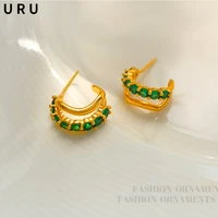 fashion jewelry s925 needle green zircon earrings for women female retro design high quality brass metal hoop earrings gifts