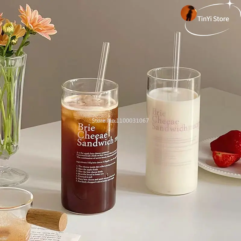 

400/500ml Korean Coffee Mug Glass Cups with Letter Tea Milk Dessert Beer Cup Tumbler Water Cup Heat-resistant Drinking Glasses