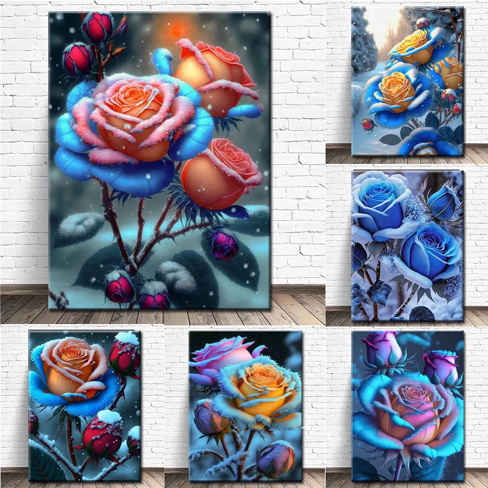 Алмазная живопись «Снежная роза», картина крестиком 5D «сделай сам», полноразмерная круглая/квадратная мозаика с цветами, вышивка, рукоделие, домашний декор Y665