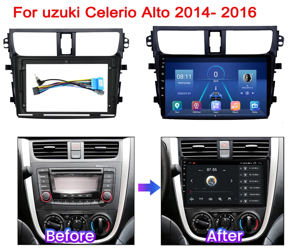 

Установка 9-дюймового автомобильного радио, DVD GPS Mp5, пластиковая панель Fascia Для Suzuki Alto Celerio Culture 2014-2016, комплект крепления для приборной панели