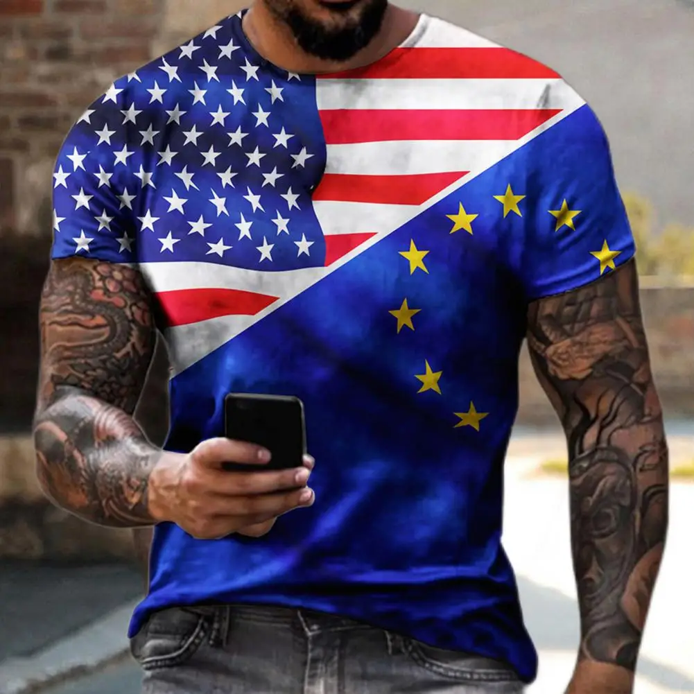 

Футболка мужская с 3d-рисунком флагов, рубашка с круглым вырезом, удобная дышащая, с принтом звезд, флагов США, на каждый день