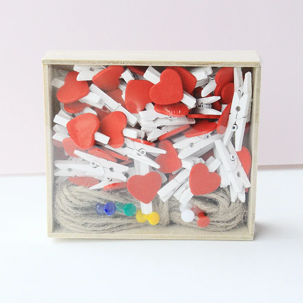 56 Pcs Clothespins Wooden Heart Shape Lovely Photo Pegs Note Clips Paper for Scrapbooking |