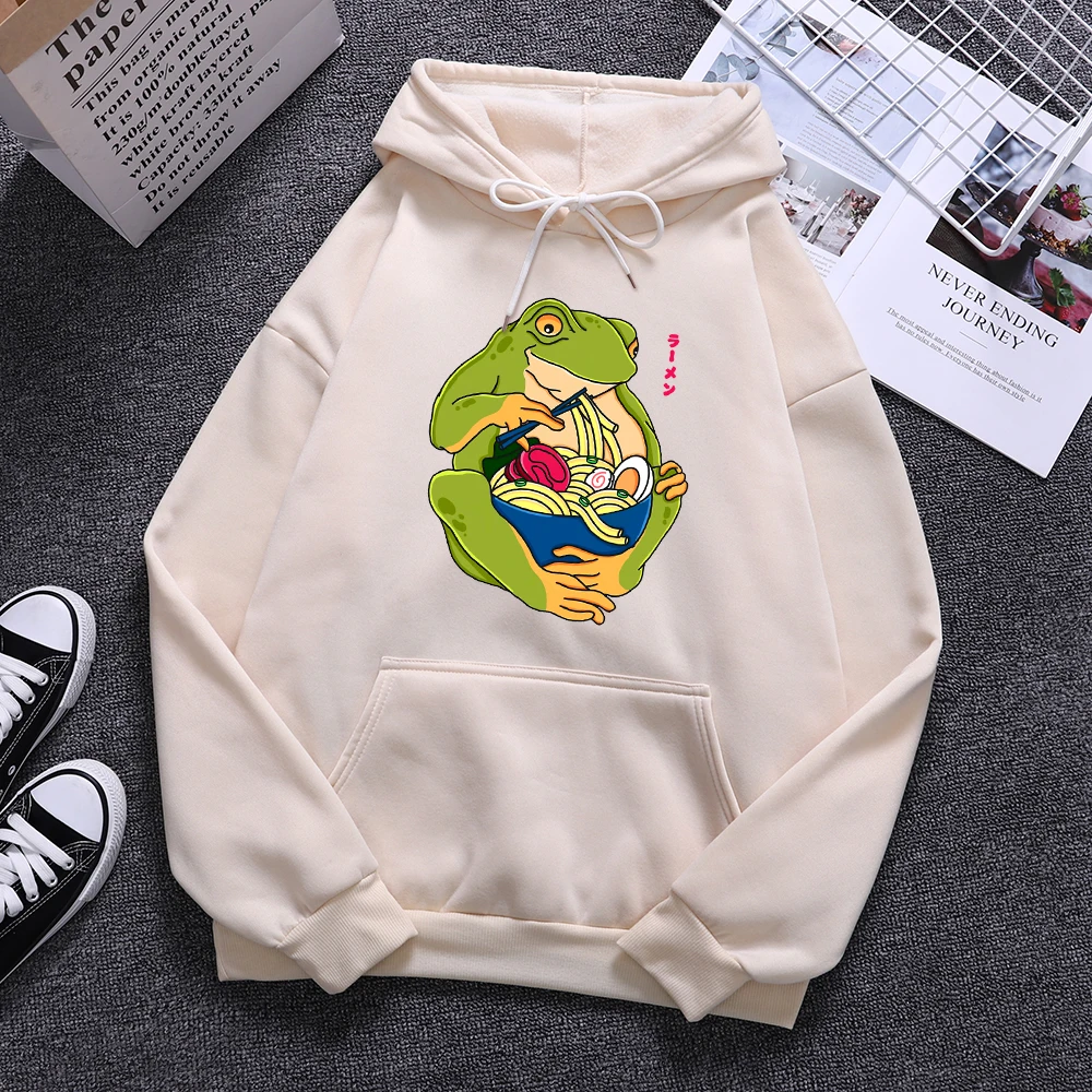 

Monster Frog Eating The Noodles Male Sweatshirt Hip Hop Pocket Long Sleeves O-Neck Sportswears Casual Pullover Mens Hoodies
