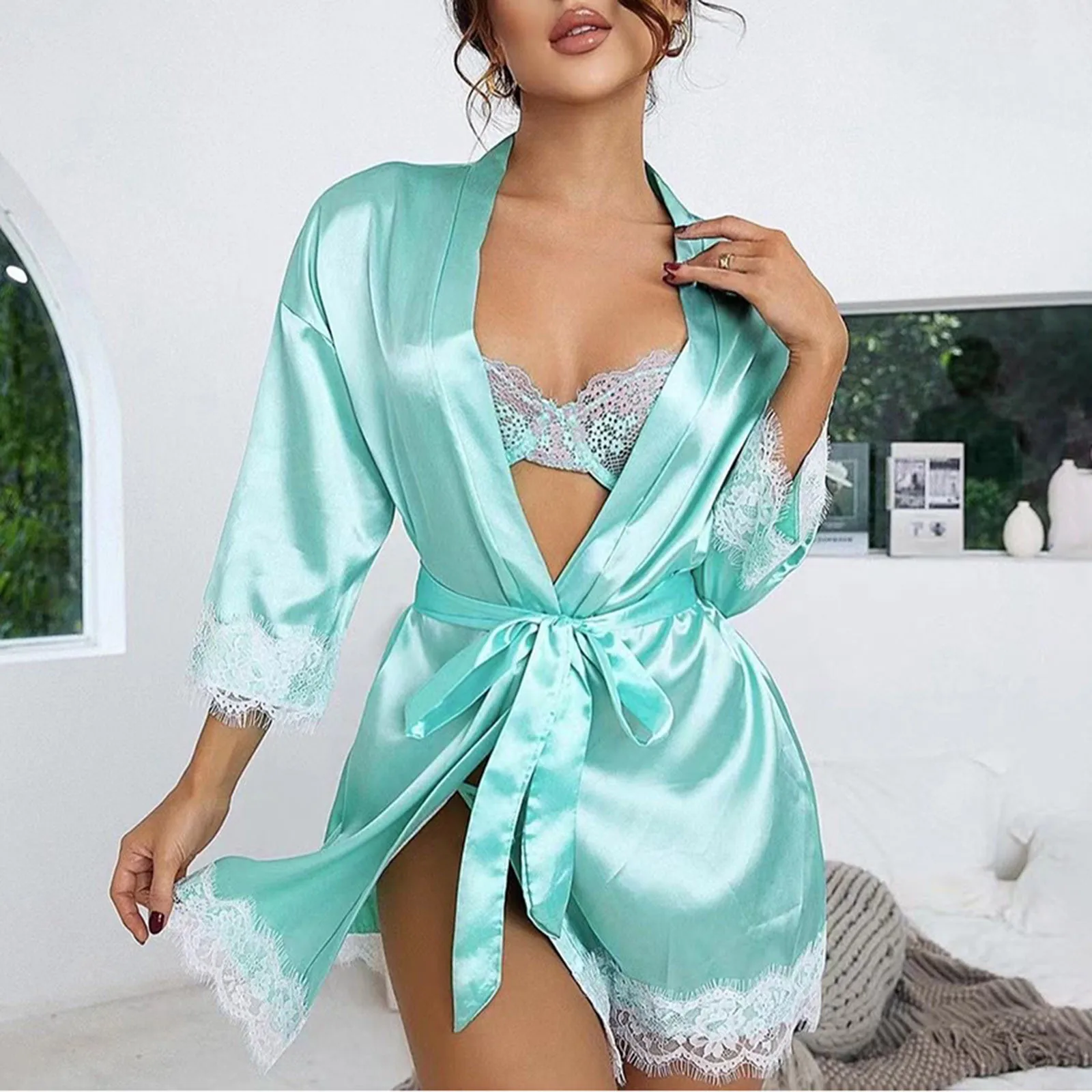 

Халат-кимоно Женский Шелковый однотонный, халаты для невесты и подружки невесты