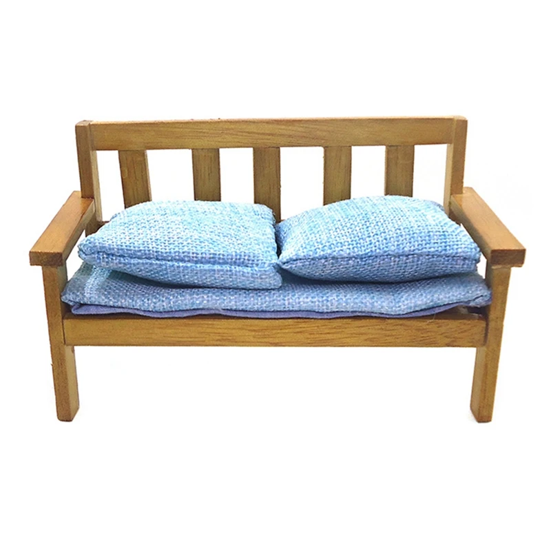

1/12 Dollhouse Furniture Miniature Fabric Double Sofa For 1/12 Dolls House Bedroom Furniture Accessories