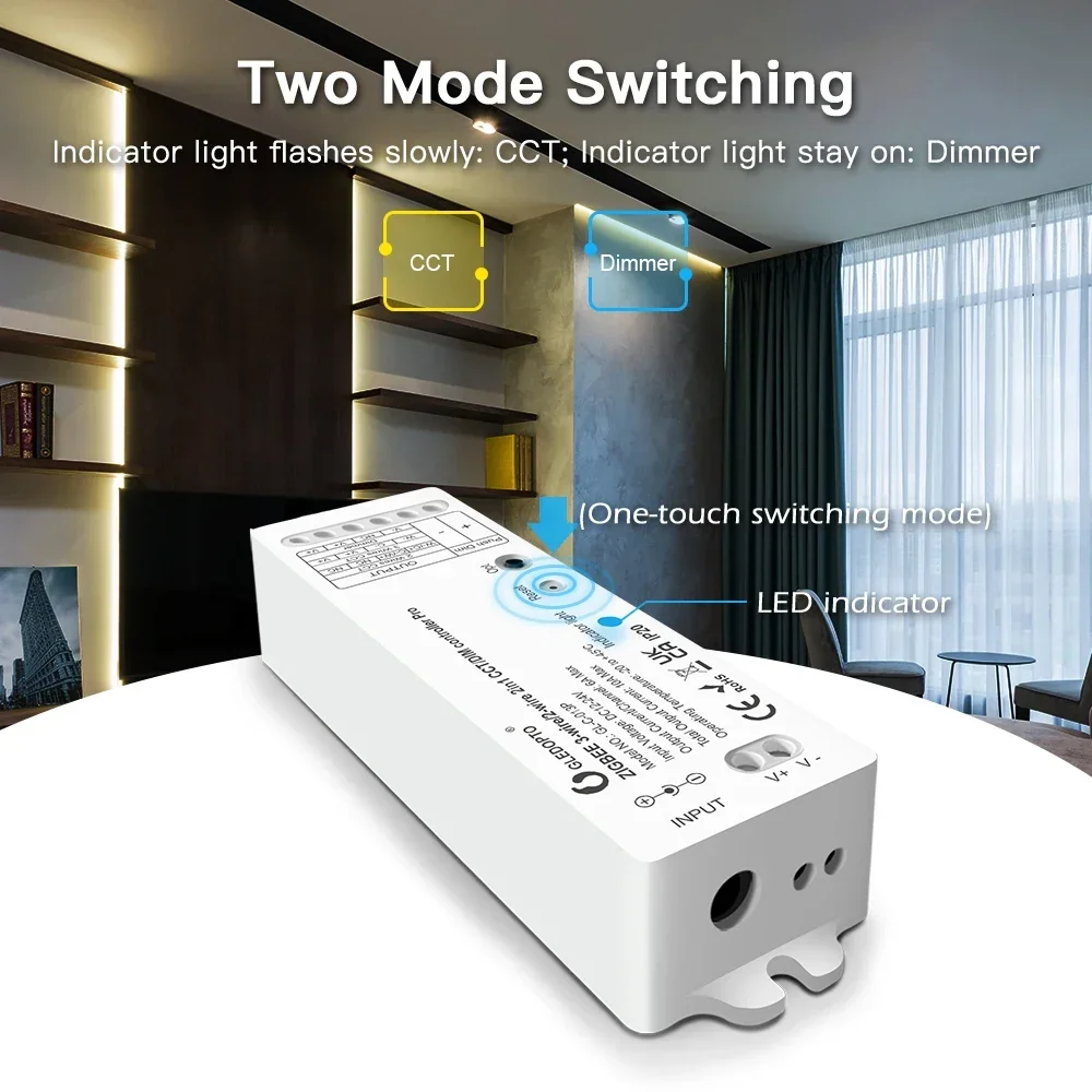 Фото GLEDOPTO ZigBee 3.0 2-проводной светодиодный контроллер CCT/DIMER Контроллер освещения работает с приложением SmartThings Alexa Голосовое дистанционное управление №4