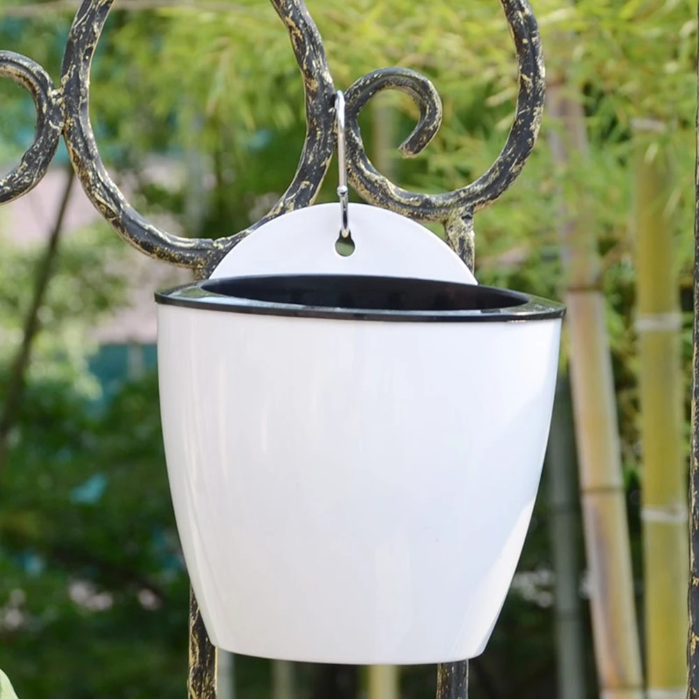 

Durable Hanging Flowerpot Gardening Garden Home Wall Portable Round Self Watering Transparent White Planting Basket