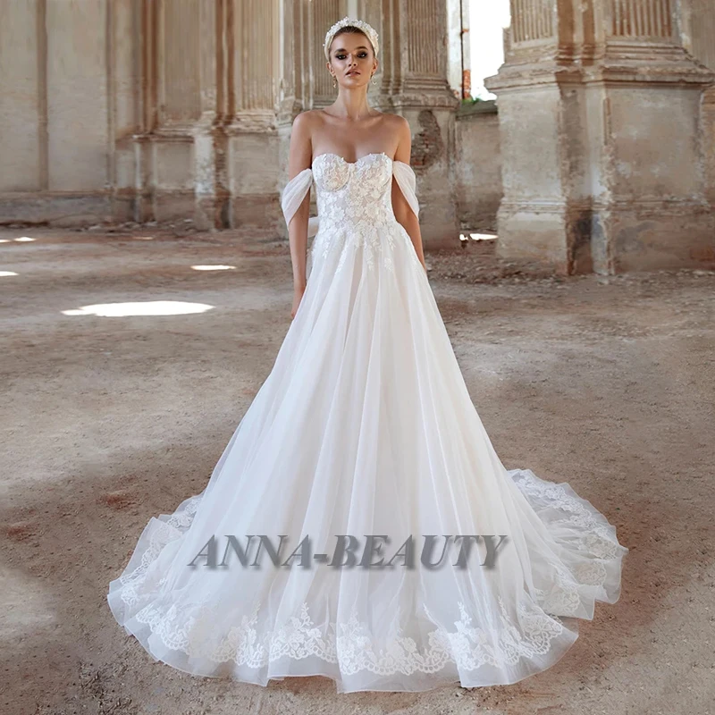 

Anna Elegant Princess Wedding Dresses V Neck Backless Appliques Court Train Wedding Dresses For Women Made To Order