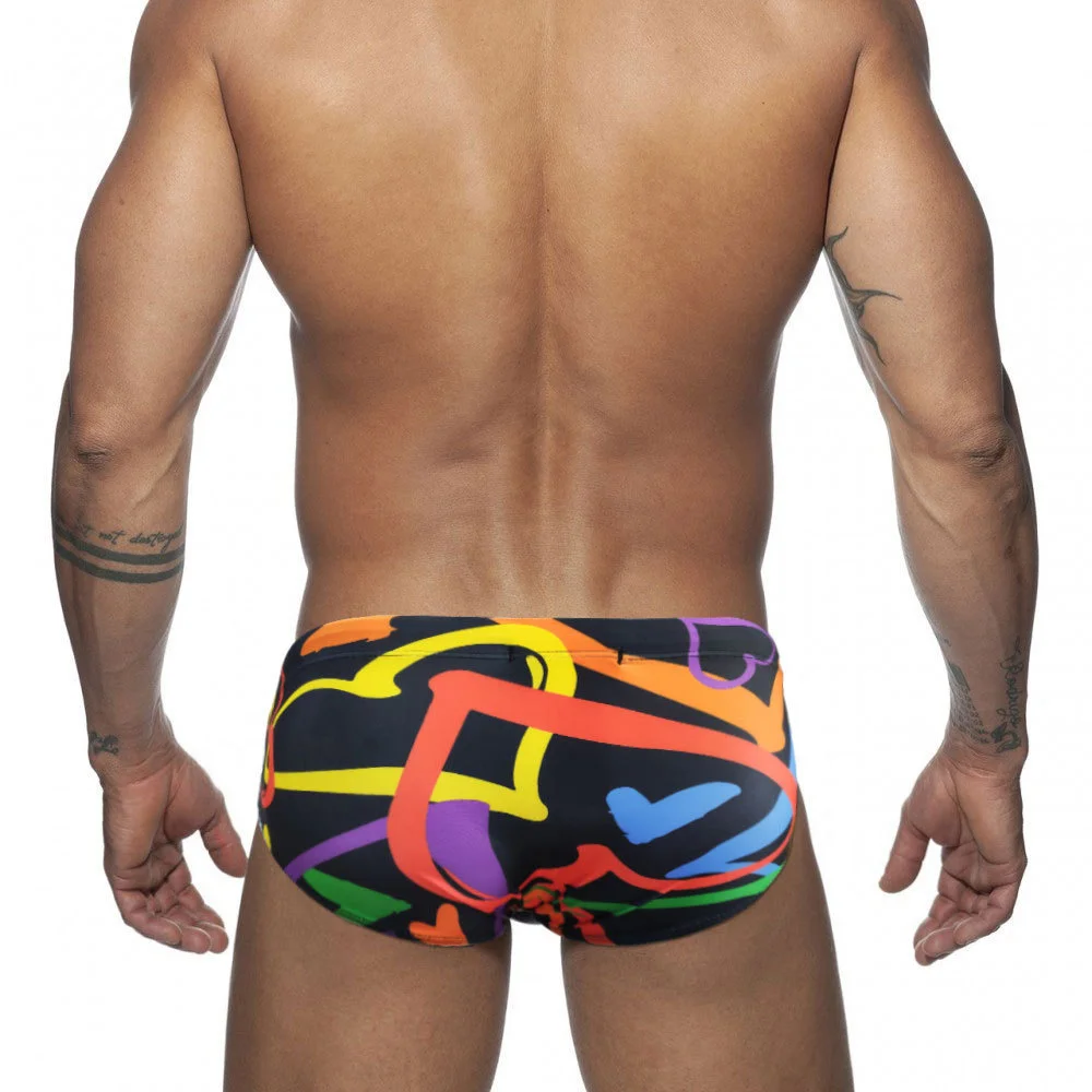 

2023 Colored Hearts Push Up Swimwear Men Swimming Briefs Sexy UXH Bikini Swimsuit Men Swim Wear Trunk Beach Surfing Bathing Suit