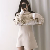 long sleeve jumpershorts skirts female new korean harajuku suits autumn winter women 2 piece sets turtleneck cropped sweater