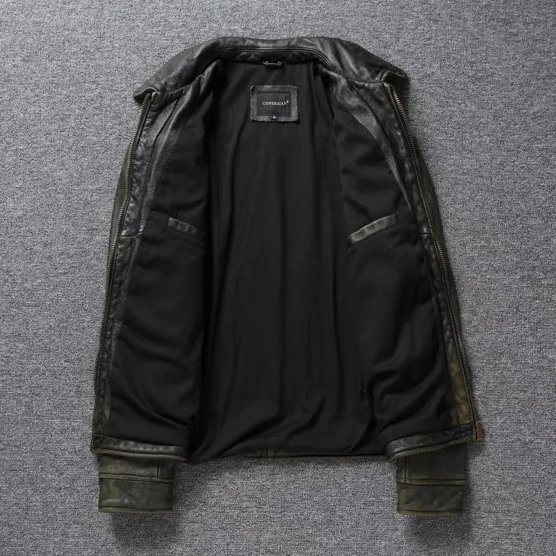 Американская кожаная куртка мужская мотоциклетная ретро потертая графитовая