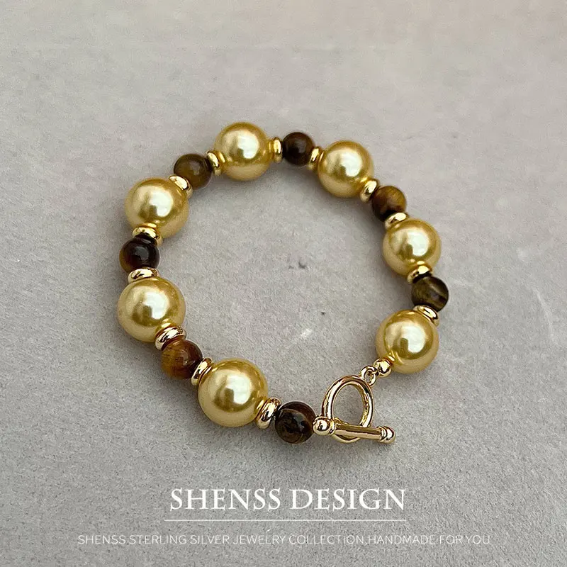 Ожерелье с имитацией жемчуга и камнем кошачий глаз 10 мм ожерелье из меди золота 14
