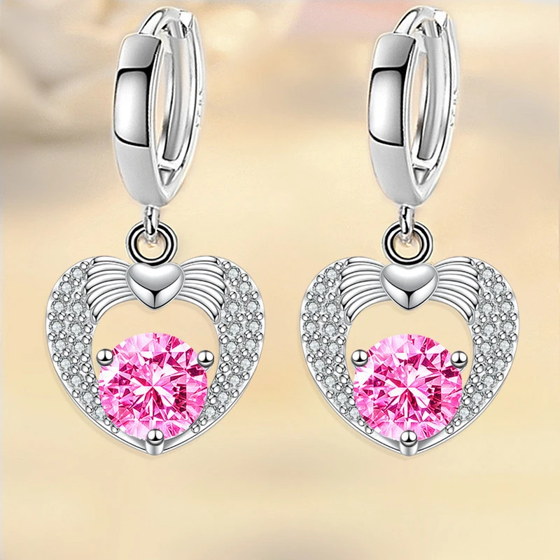 

News 925 Stamp Silver Plated Women Drop Earrings Fashion Heart Drop Pendant Multicolor Zircon Earring For Women Girl Jewelry