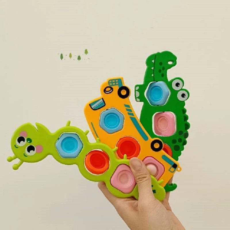 Montessori Educational Kawaii Cartoon Animal Car Dimple Fidget Toys Rattles Antistress Stress Reliever Sensory Toys Baby Gifts