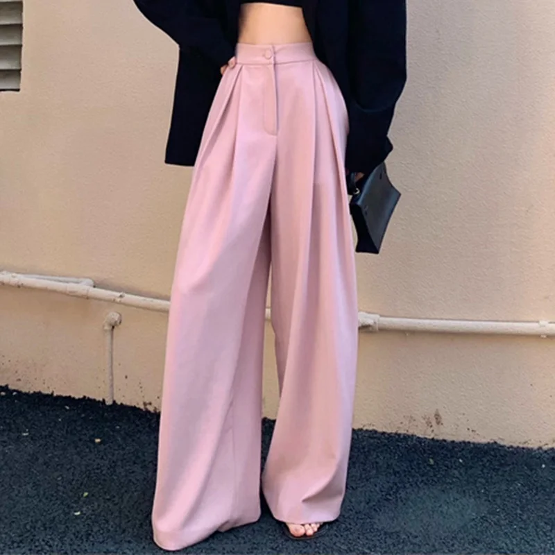 

2022 Wide Leg Pant Women Summer Loose Solid Oversized Casual Streetwear Straight Trousers High Waist Office Lady Suit Pants