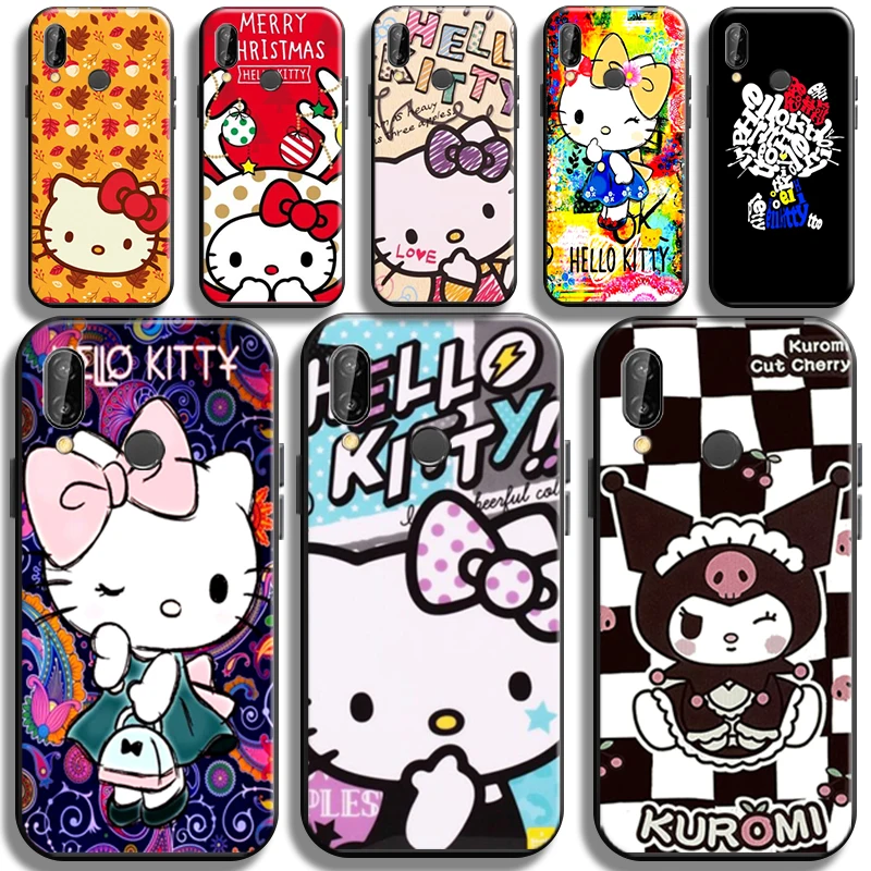 

Pretty Cartoon Hello Kitty Phone Case For Huawei P20 Pro P20 Lite Shell Cover Soft Cases Shockproof Back Black Carcasa Coque