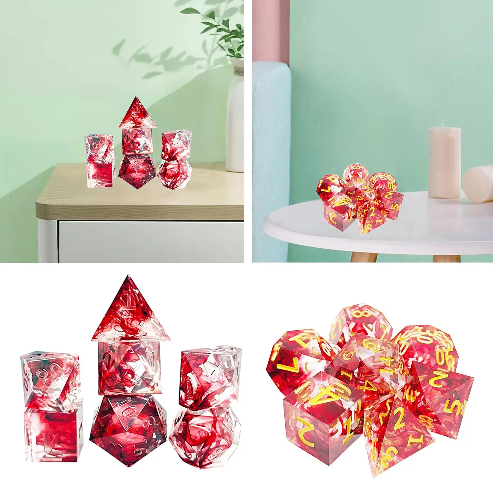 

Pack of 7 Resin Polyhedral RPG Effect Acute Angle Red Floating Silk RPG s