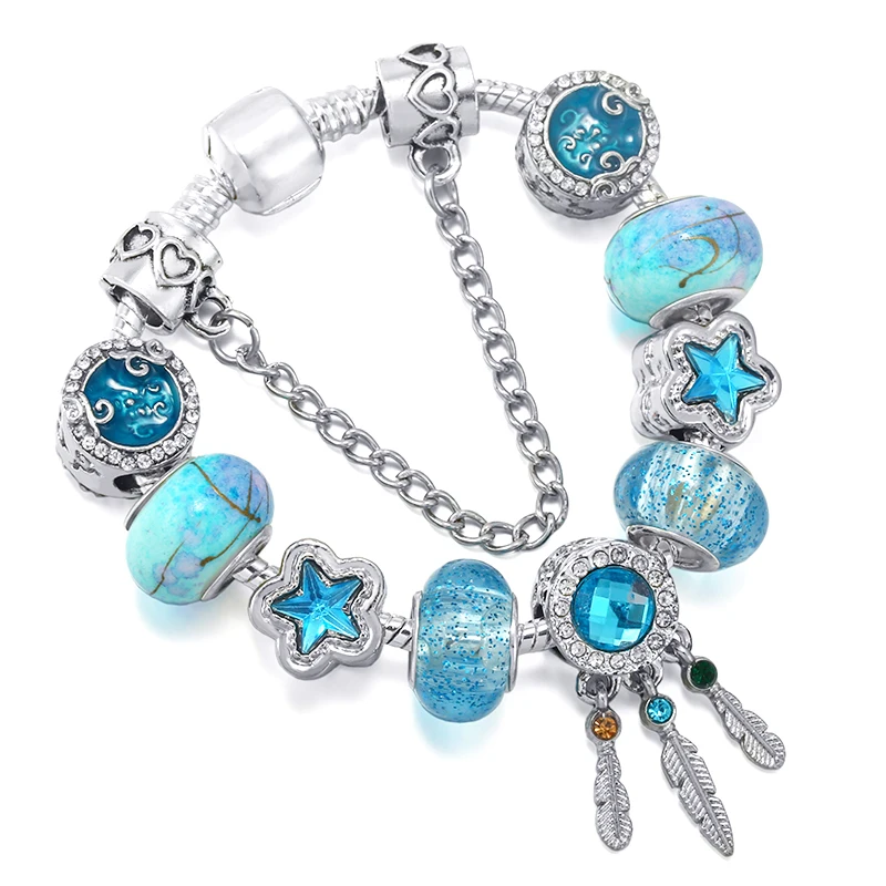 Синие таинственные Ловец снов и морские бусины со звездой подвеска цепочка