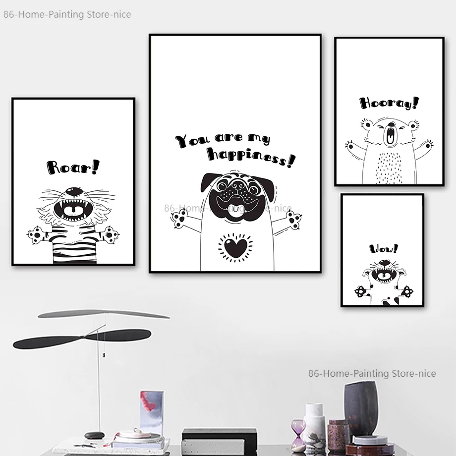 Скандинавские плакаты и принты Тигр Панда Кролик Медведь енот лиса собака