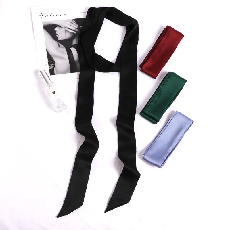 

Long Neckerchief Skinny Hair Bands Women Silk Scarfs Solid Color Hairband Bag Tie Scarves Fashion Headband Neck Scarf For Ladies