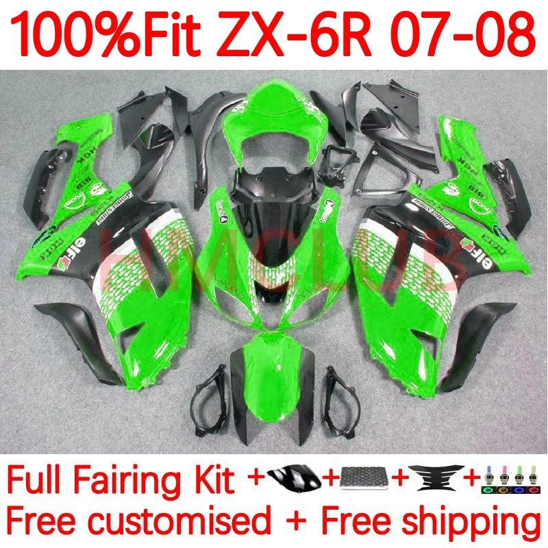 

OEM инъекция для KAWASAKI NINJA ZX-6R ZX636 ZX 636 6R 6 R ZX-636 ZX6R 2007 2008 600CC ZX600 07 08 обтекатель 57No.4 Фабричный зеленый