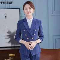 professional womens 2022 autumn and winter double breasted striped temperament suit pants two piece overalls female