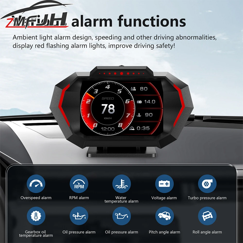 

P24 Автомобильный OBD Проекционный дисплей GPS Умный цифровой измеритель скорости Тахометр Температура воды Напряжение Пробег На бортовой компьютер Приборная панель