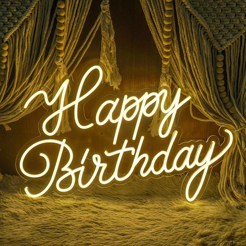 

Custom Neon Sign Happy Birthday Neon Signs for Birthday Party Wedding Decoration Led Light Home Room Wall Art Decor Neon Lights