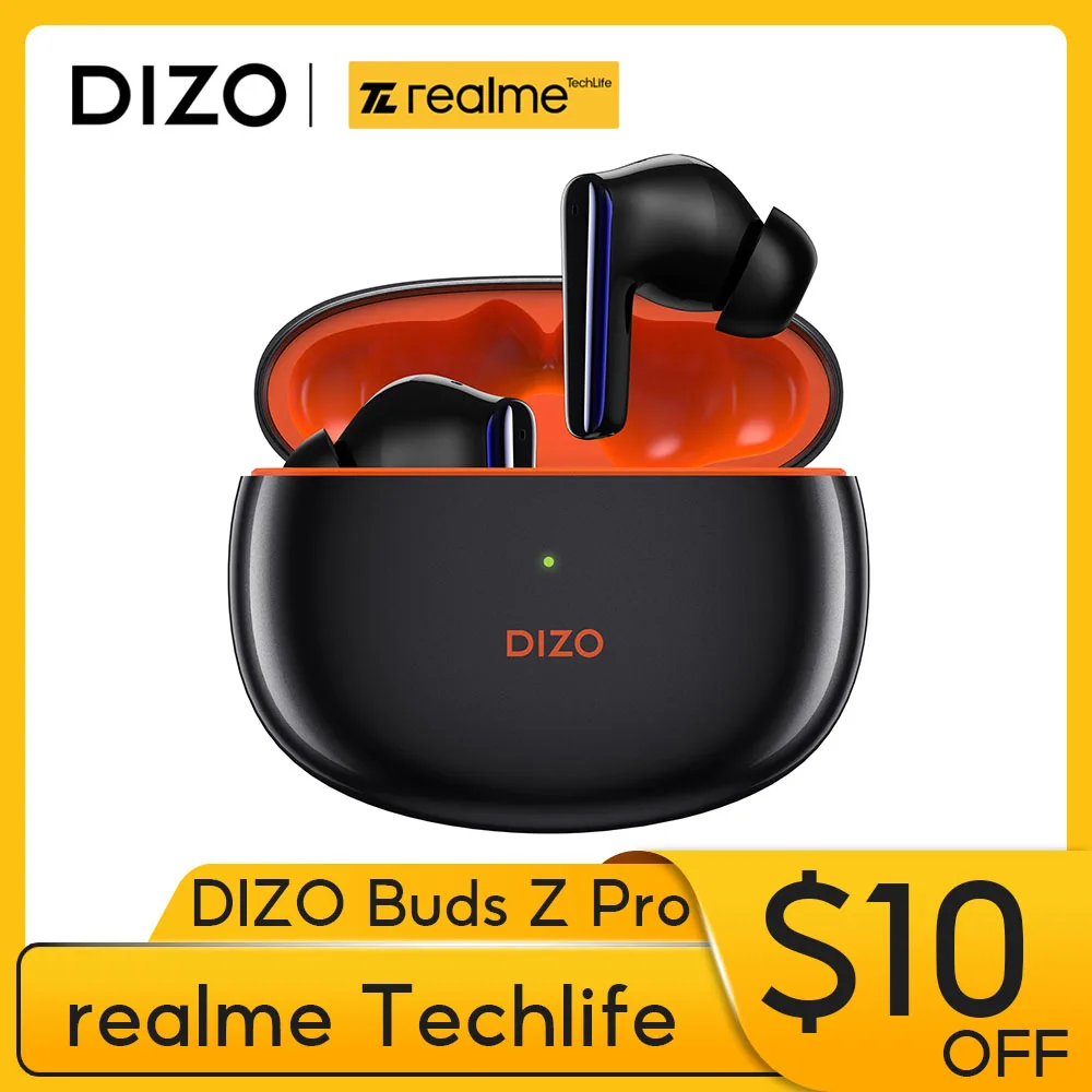 realme Techlife DIZO Buds Z Pro ANC Bluetooth Earphone Sports Waterproof Active Noise Cancellation Wireless Earbuds Headphones