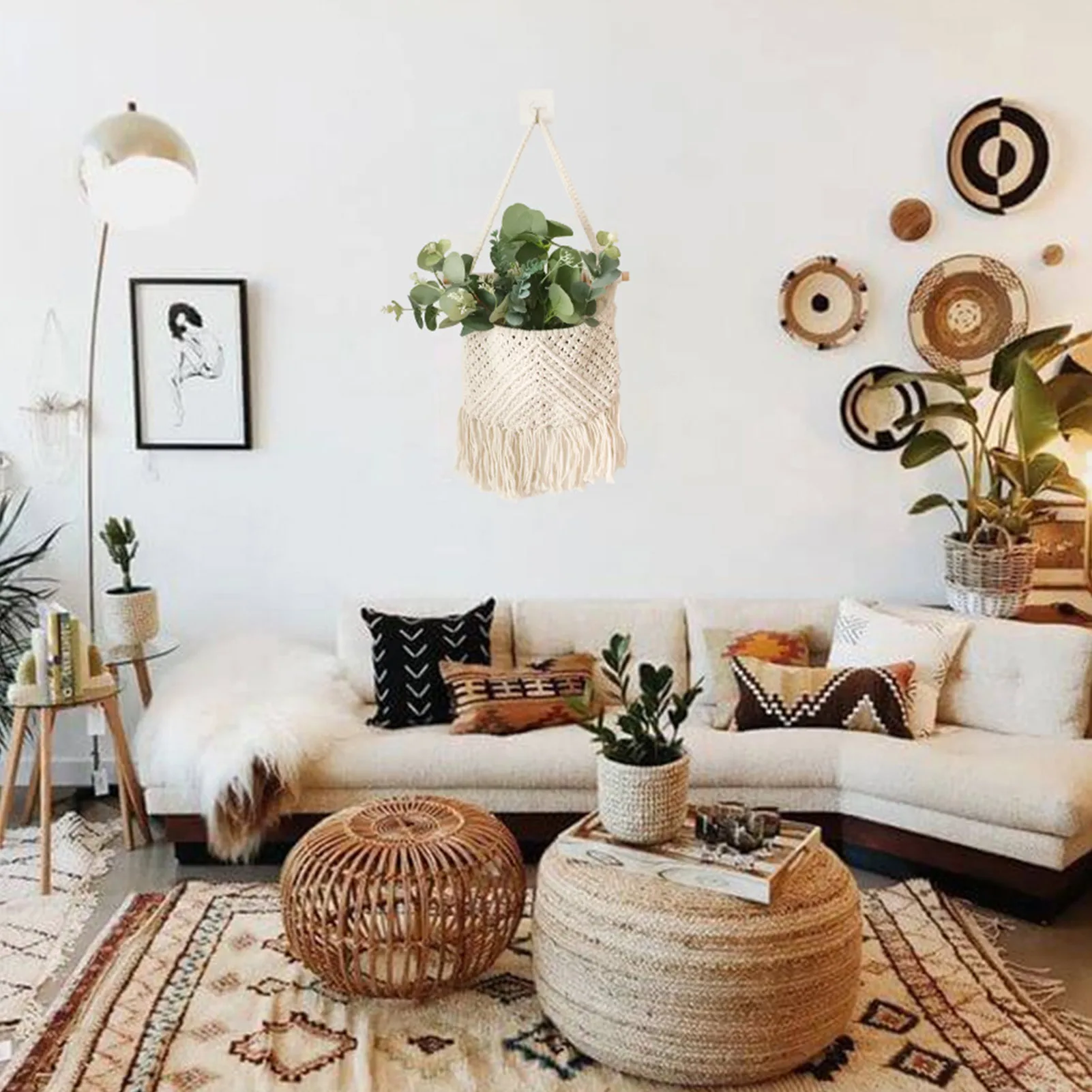 

Boho Wall Decoration Storage Net Cotton Wall Decor For Bedroom Living Room Hangings Rope Storage For RV To Store Any Small Stuff
