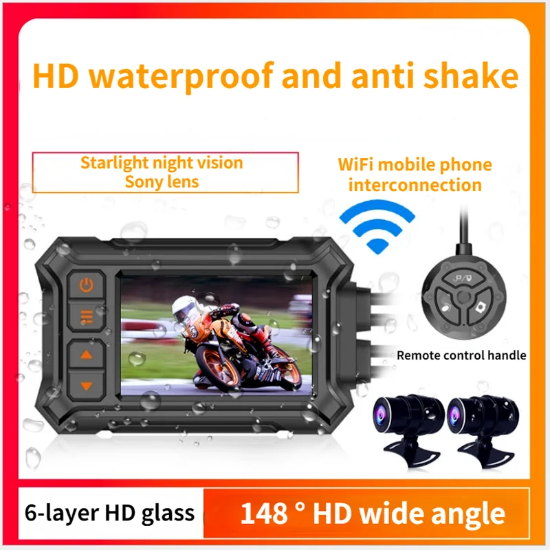 Motorcycle Dash Cam HD Dual Lens Dual Recording Starlight Night Vision WiFi Mobile Phone Internet Full Diving GPS Car Accessorie