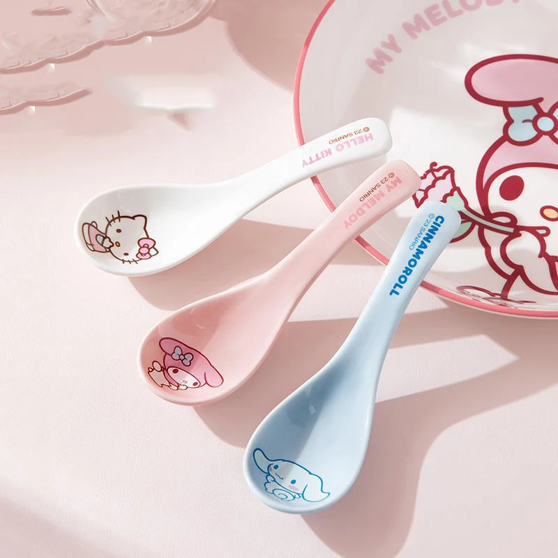 

Sanrio Cinnamoroll Spoon Anime My Melody Kawaii Cartoon Student Household Tableware Ceramics Cute Eating Spoon Toys Girls Gifts