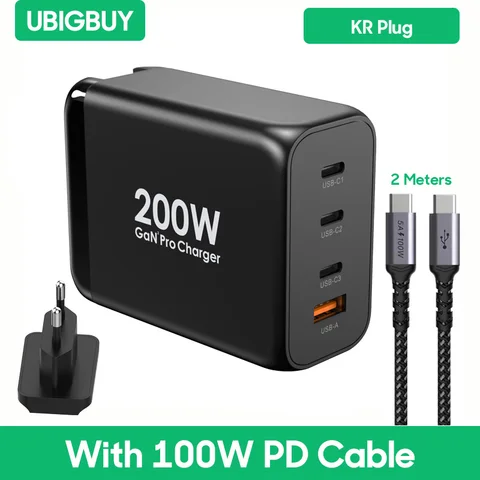 Зарядное устройство Ubigbuy GaN2, 200 Вт, PD QC 4,0 3,0, USB Type-C