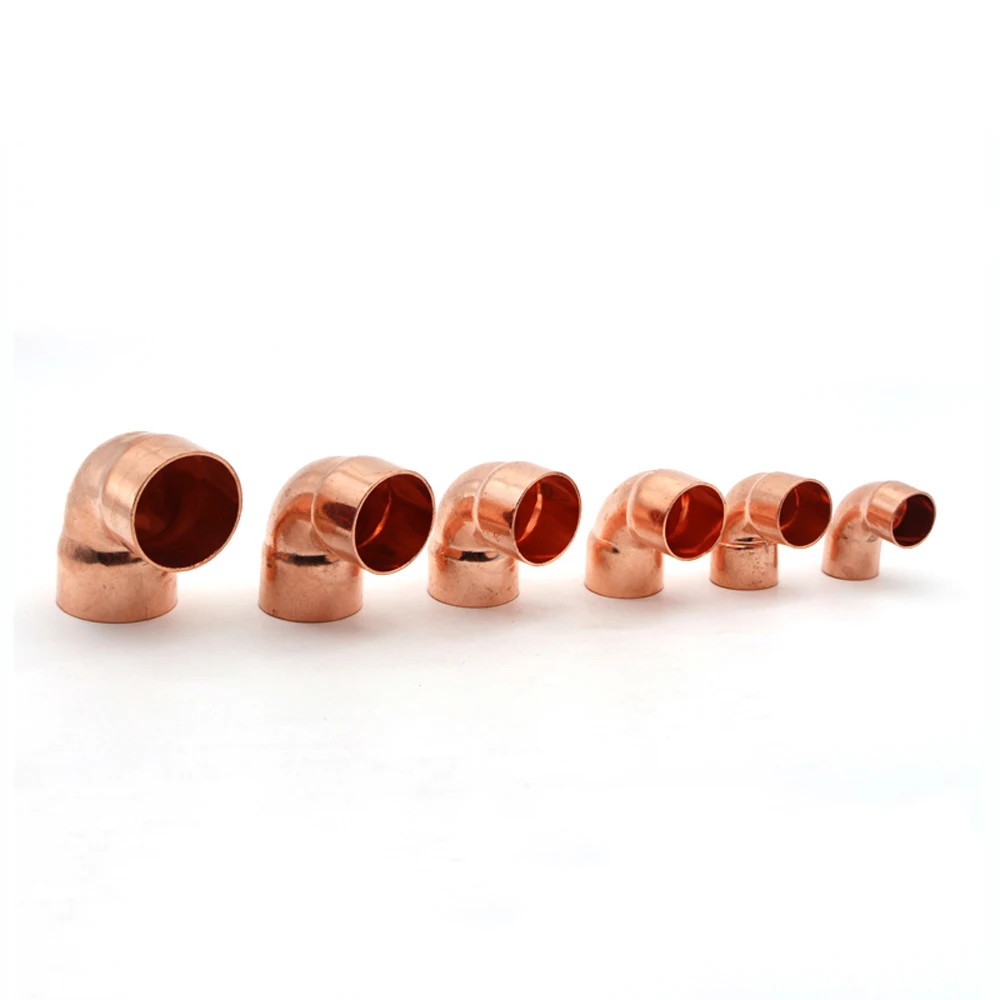 1/4" 3/8" 1/2" 6.35 8 10 14 15 16-219mm ID Pure Copper End Feed Solder 90 Degree Elbow Plumbing Fitting Coupler Air Conditioner images - 6