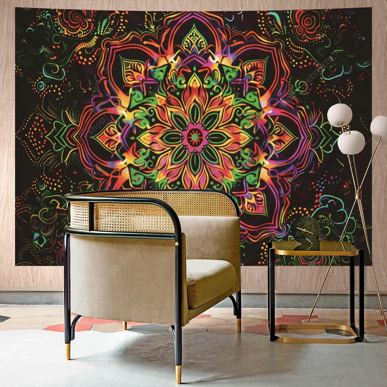 Мандала лотоса УФ-реактивный гобелен яркий розовый фиолетовый духовная