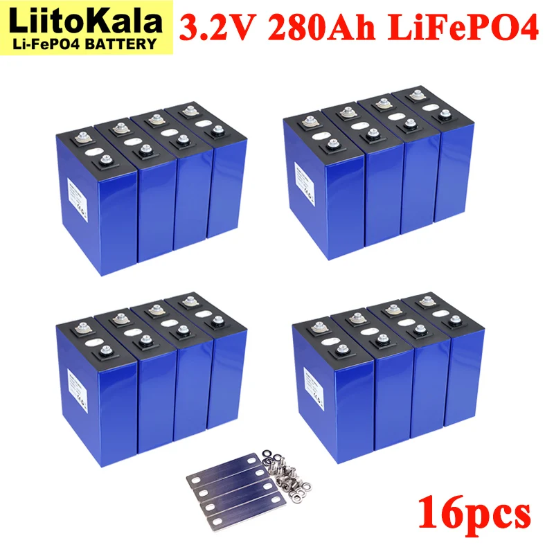 

Liitokala 16x 3.2V 280Ah LiFePO4 DIY 4S 12V 24V 280AH Rechargeable Battery Pack For Electric Car RV Solar Energy Storage System