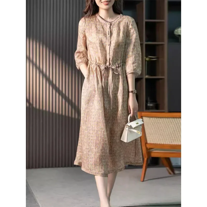 2024 весна-лето новое винтажное облегающее платье средней длины с цветочным