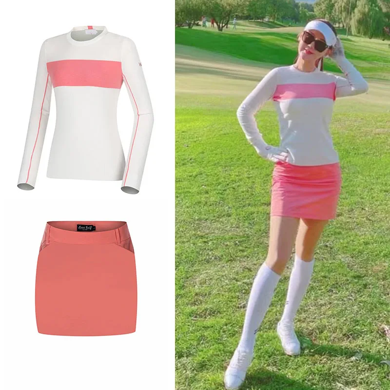 

Spring Golf Women's Sports Long Sleeve T-shirt Top A-line Wrap Hip Elastic Quick Drying Skirt Set