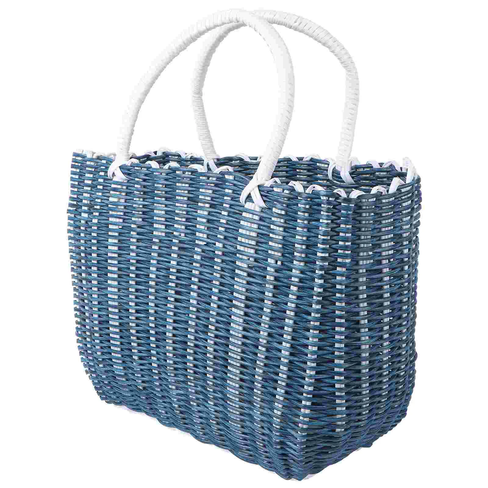 

Basket Woven Bag Shopping Toteplastic Market Handle Grocery Beach Storage Bags Handles Picnic Straw Baskets Wicker Rattan