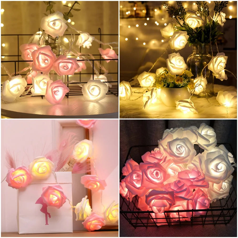 

10/20leds Rose String Lights Battery Flower Garland Fairy Lights Lamp For Christmas Valentine Wedding Xmas Party Home Decoration
