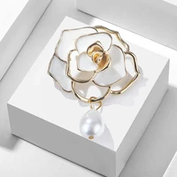 camellia flower pearl pendant brooch oil dropping silk scarf buckle corsage brooch pins clothing dress accessories for women
