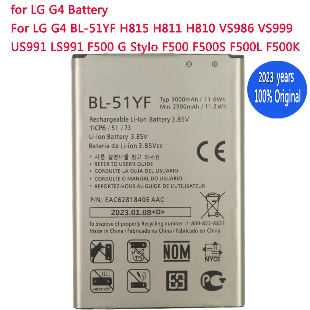 

New 3000mAh BL 51YF Battery for LG G4 BL-51YF H815 H811 H810 VS986 VS999 US991 LS991 F500 G Stylo F500 F500S F500L F500K Bateria