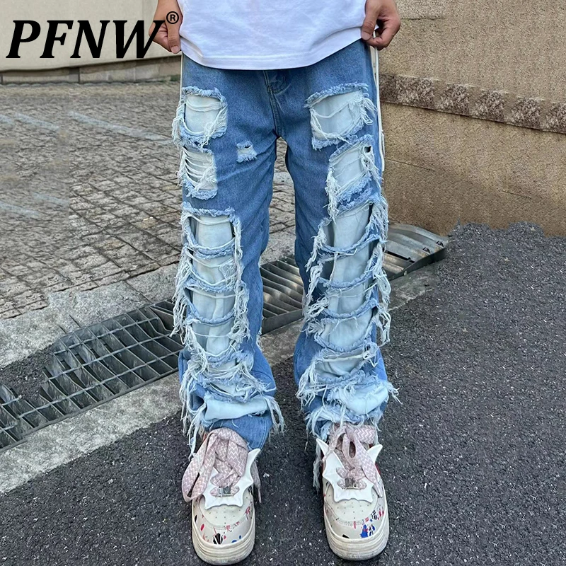 

PFNW Autumn New Men's Vintage Denim Pants High Street Y2k Loose Straight Loose Frayed Distressed Jeans Hiphop Niche Tide 28A3620