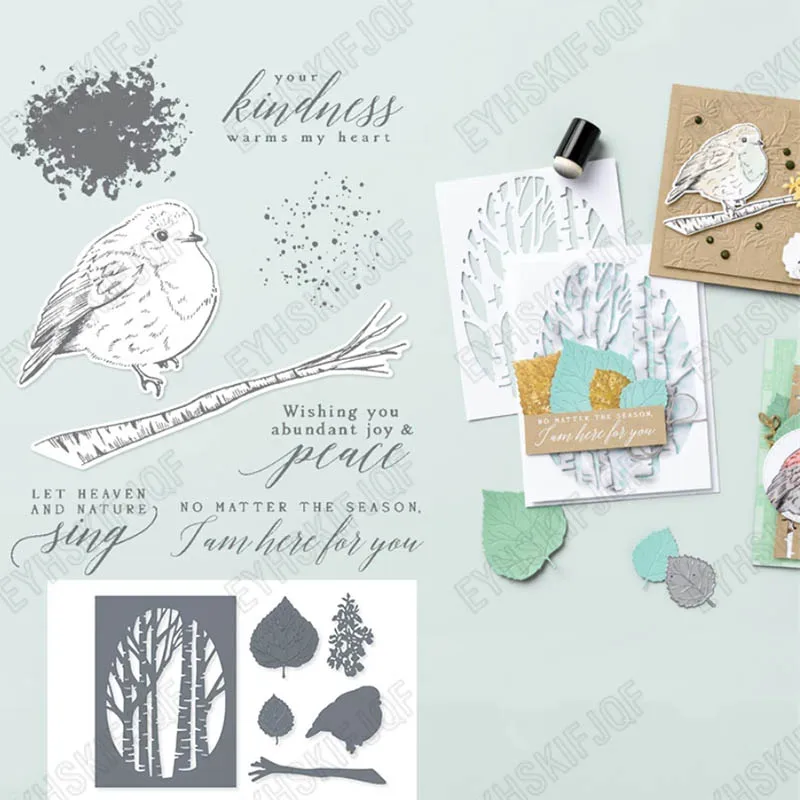 

Tree and Bird Stamps And Dies New Arrival 2022 Scrapbook Diary Decoration Stencil Embossing Template Diy Greeting Card Handmade