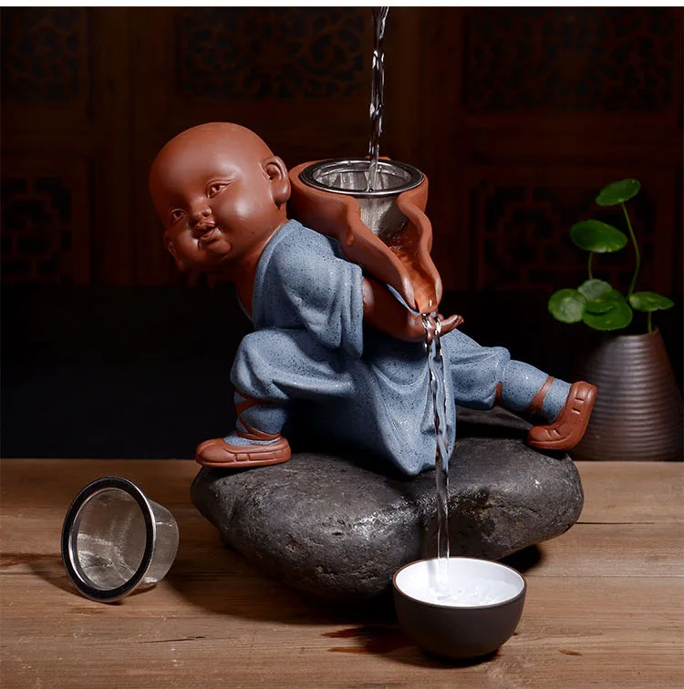 

Кунг-фу, маленький монах, ленивый чай, креативный спрей для воды, Чайный фильтр, фиолетовый песок, чай для домашних животных, чайный набор, ак...