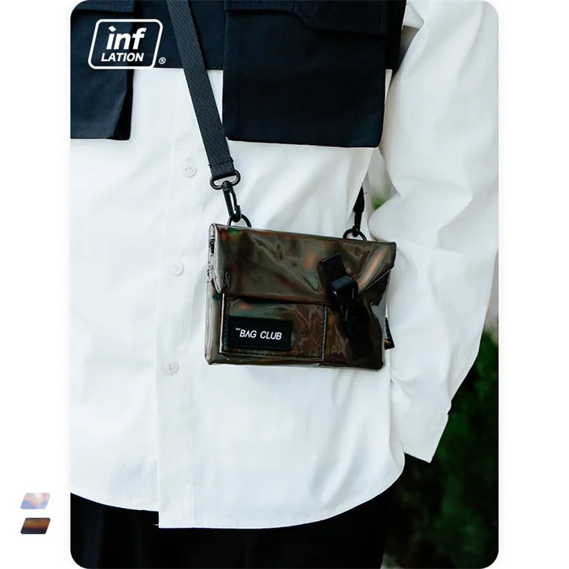 

Inflation Personality Reflective Laser Messenger Bag Women Small Bag Out of the Street Versatile Silver Shoulder Bag for Men