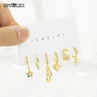 sipengjel fashion geometric pearl hoop earrings sets cute star heart circle pendant earrings for women party jewelry 2021