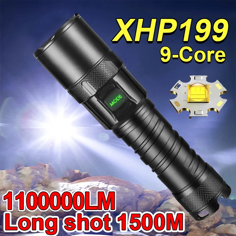 New XHP199 Powerful LED Flashlight XHP160 XHP90 Rechargeable Torch Light High Power 26650 USB Waterproof Camping Lamp |